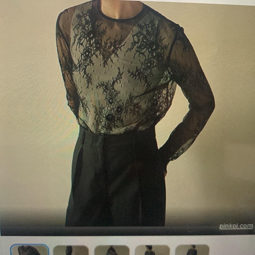 Black Lace Long Sleeve Blouse- Buttons up the back!